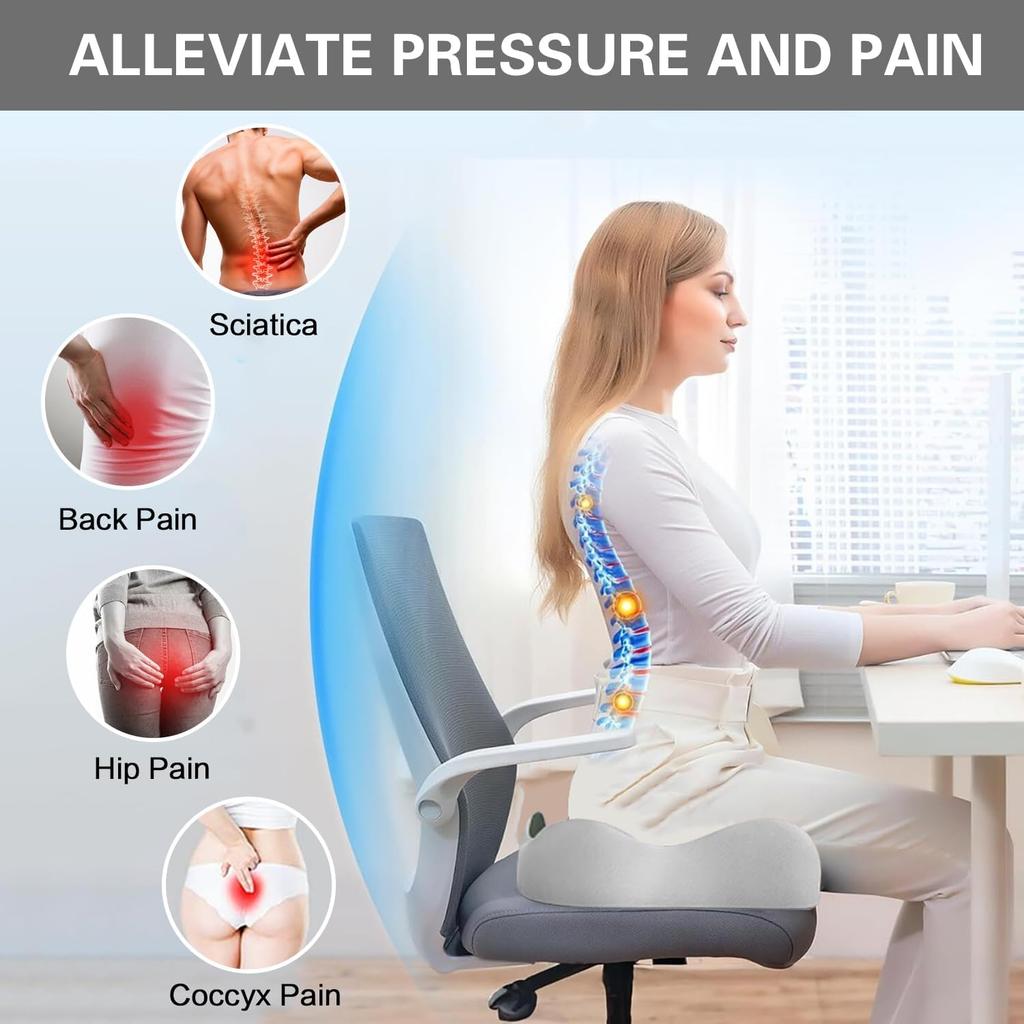 Memory Foam Seat Cushion Office Chair Pad Extra Thick for Long Sitting Support Orthopedic Car Seat Cushion for Back Pain Relief