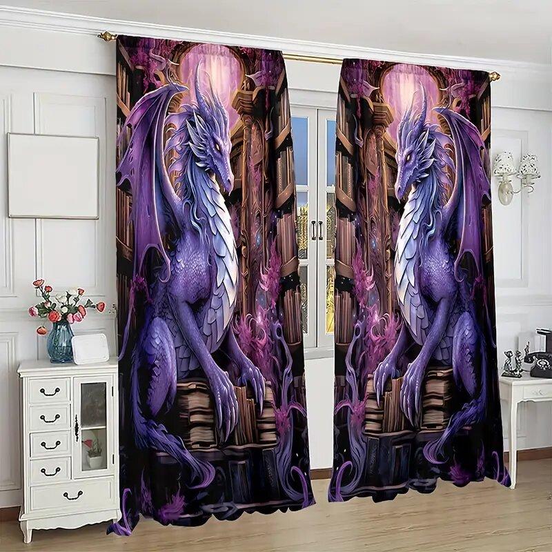 New Year purple noble dragon pattern printed curtains   bedroom and living room   home decoration   room decoration