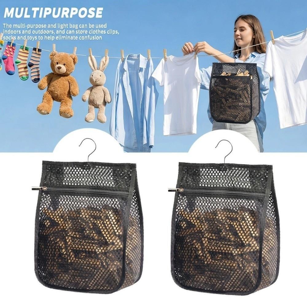 Large Capacity Mesh Clothespin Bag Zipper Closure Clothespin Hanging Bag for Home