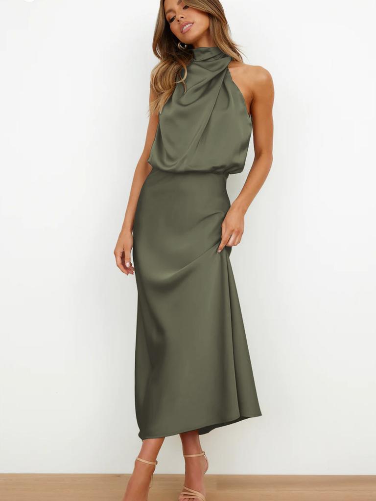 Luxury Satin Sleeveless Dress for Women - Elegant Evening Gown for Spring/Summer Collection