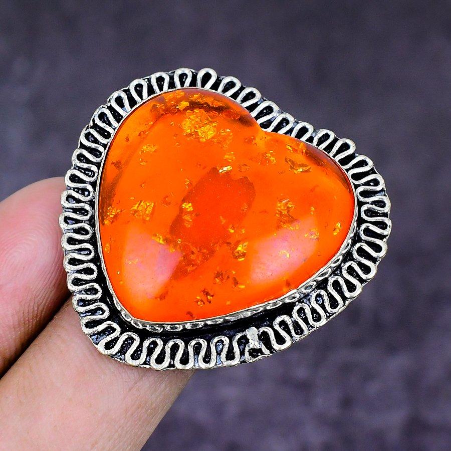 Natural Baltic Amber Gemstone 925 Sterling Silver Jewelry Ring Size 7.5 ETC-14881