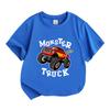 Cartoon Monster Truck Print Kids Boys Girls 100% Cotton O-neck Short Sleeve T-Shirt, Casual Lightweight Tees for Toddlers Children Daily Wear