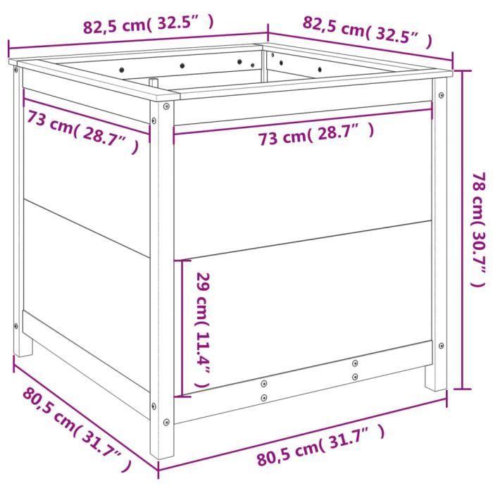 VidaXL Jardinière 82,5x82,5x78 cm bois de pin massif 825303