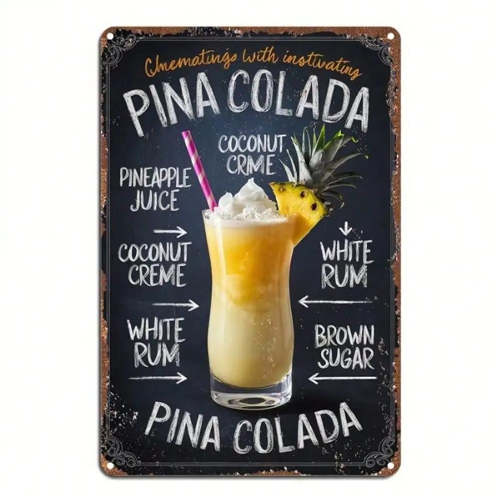 pc pc Vintage Metal Tin Sign  Colada Recipe Retro Aluminum Plaque Wall Art Decor for GardenBedroom 20x20cm(8x8inch)