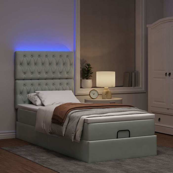 VidaXL Ottoman Bed Frame and Mattress Light Grey 90x190 Cm Velvet, Bed Frame, Upholstered Bed Frame, Bed Frame 3314360