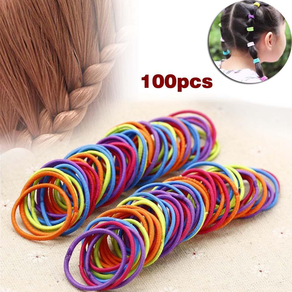 

100шт упругой веревки мало девочек резинки кольцо канаты Scrunchie темного цвета