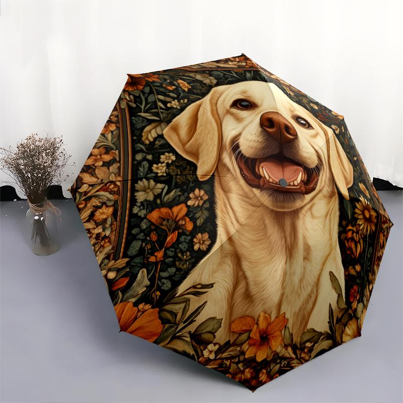 Happy Labrador pattern, automatic folding umbrella, portable and foldable design, 8 ribs, a Christmas or birthday gift.