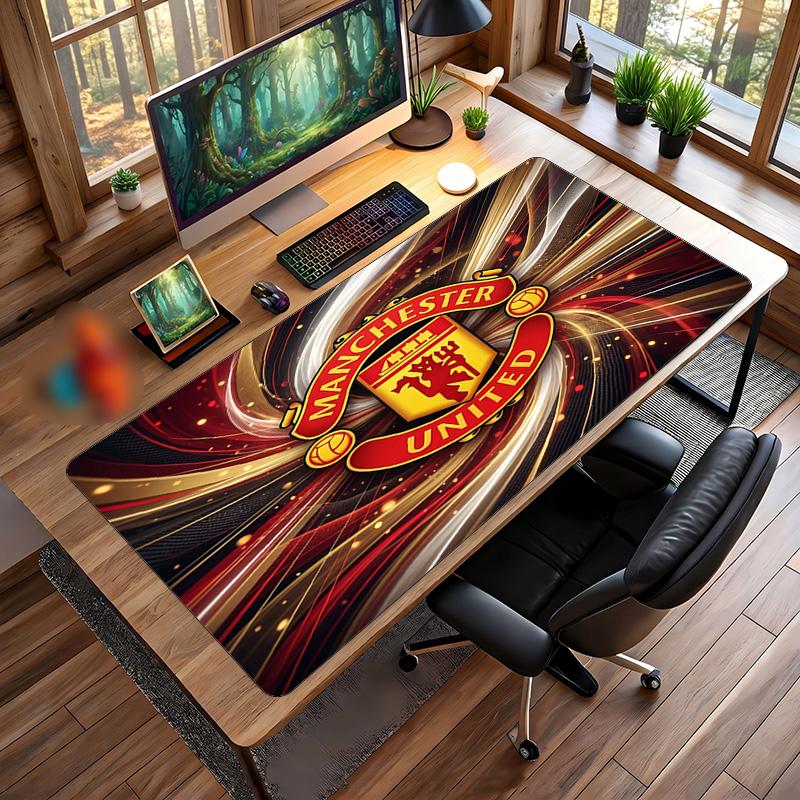 Tappetino Mouse Grande Stampato Manchester United, Tappetino da Scrivania Morbido in Gomma Antiscivolo per Gaming, Decorazione per Ufficio, Laptop, Computer