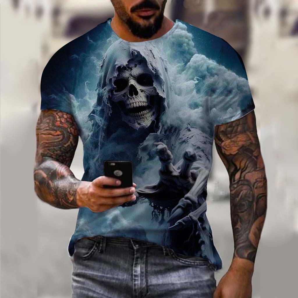 Men's T-Shirt Undead Skeleton Pattern 3d Print Short Sleeve  Casual Man Clothes Summer Sport Shirts Oversized Tees For Men Kids
