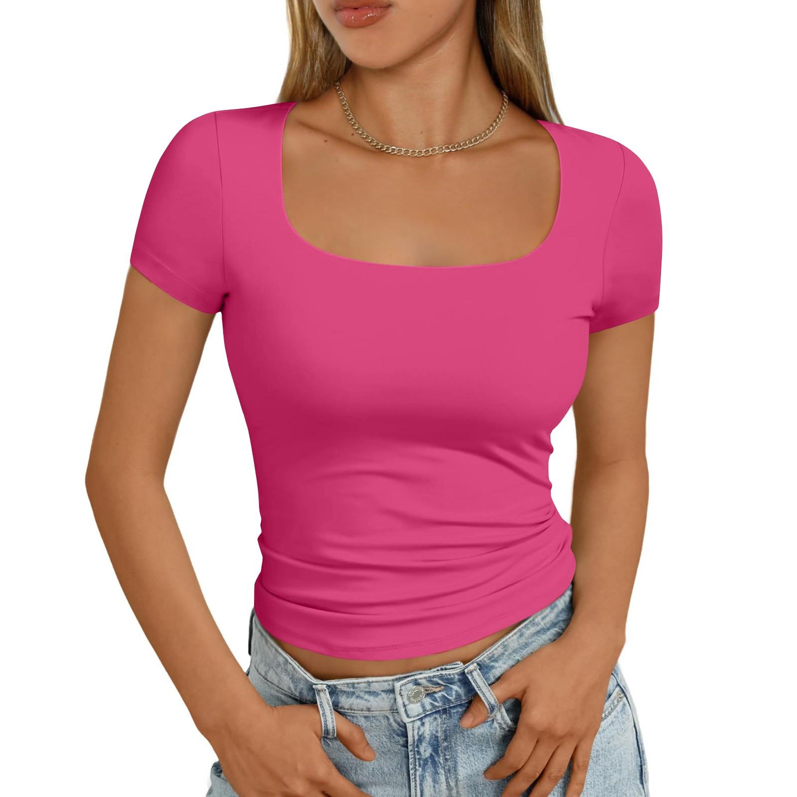 

Женская мода повседневная узкая рубашка с коротким рукавом и квадратным вырезом, верхняя одежда, топы XL