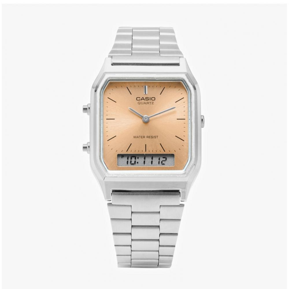 Casio Aq 230a 4amqydf  Aq 230a 4a  Analog Digital Square Vintage Retro Public Metal Watch