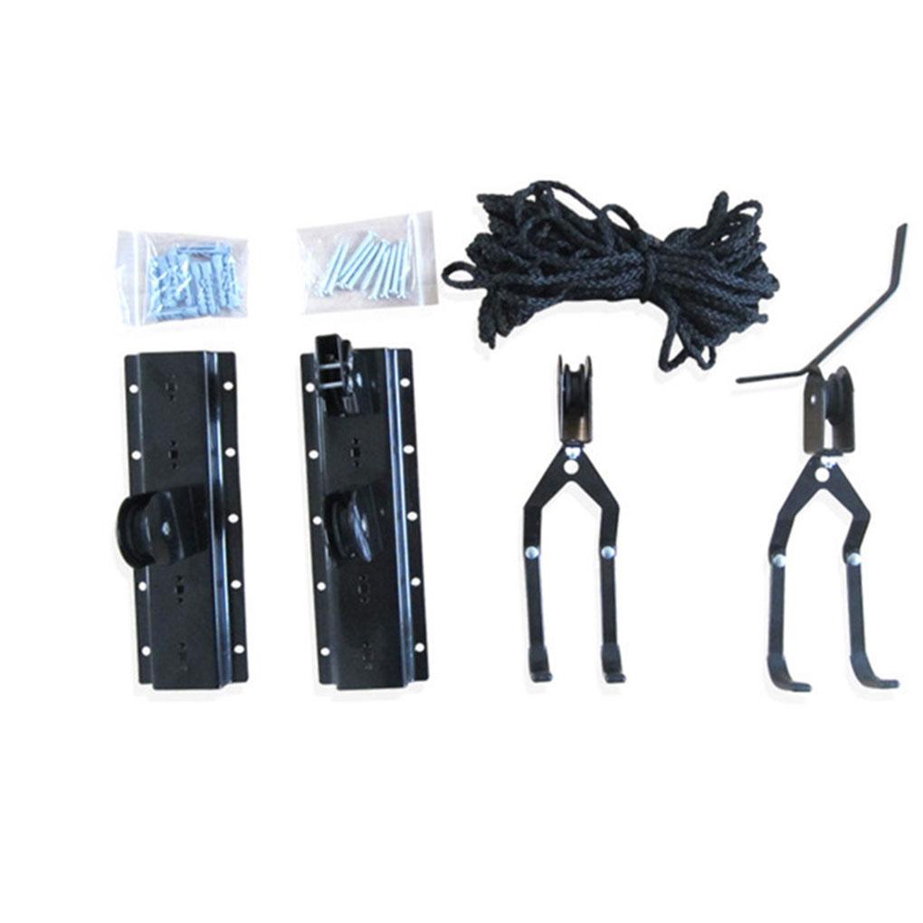 Sistem scripete de ridicare deasupra capului pentru bicicletă montană, montat cu șuruburi, umerase de perete/tavan pentru bicicletă, suport de afișare, cârlige, economisire de spațiu