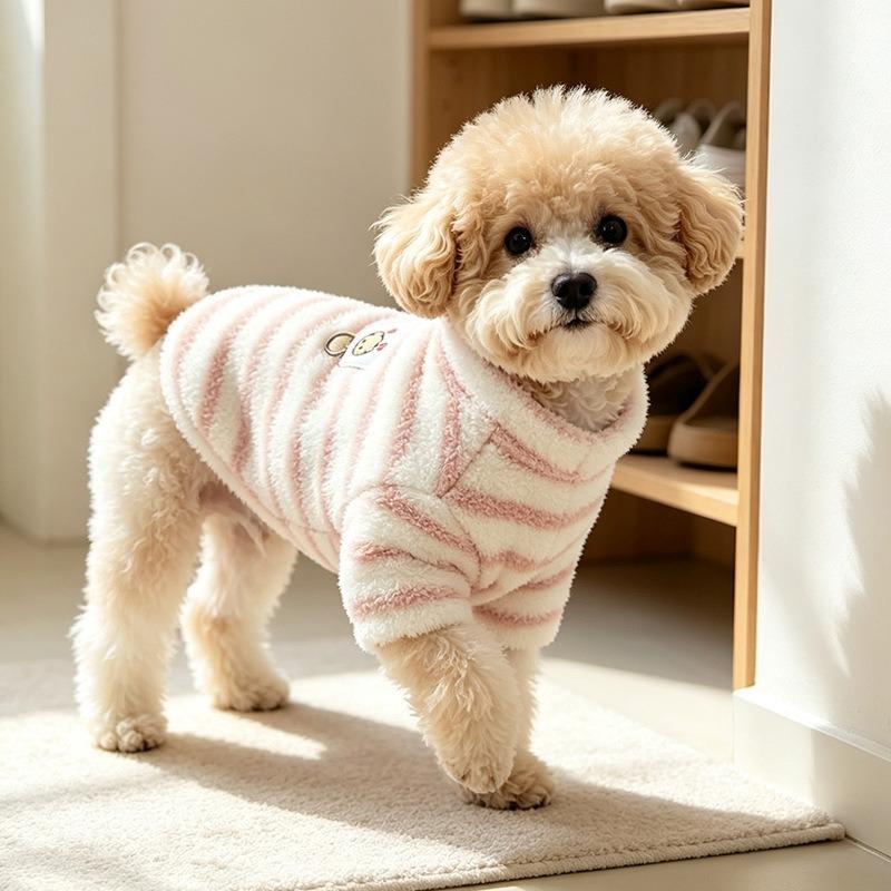 Zahustená mikina pre Pomeranianca | Roztomilá pruhovaná vesta pre domácich miláčikov a mačky | Teplý sveter Teddy pre malé psy