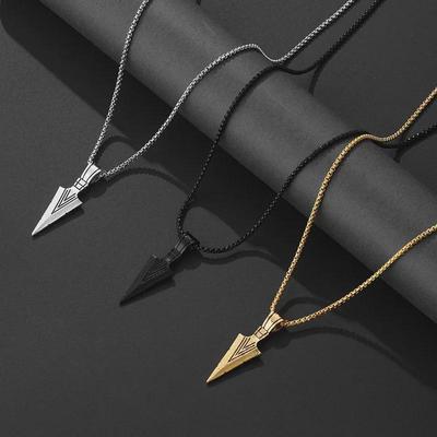 Korean Stainless Steel Retro Men's Spearhead Pendant Necklace - Punk Style Arrow Design