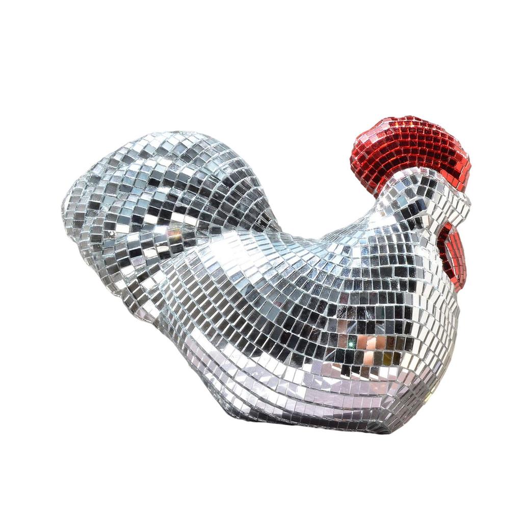 Ball Chicken Statue Figurine Disco Rooster Ornament Decoration Foam Glass Sparkling Appearance