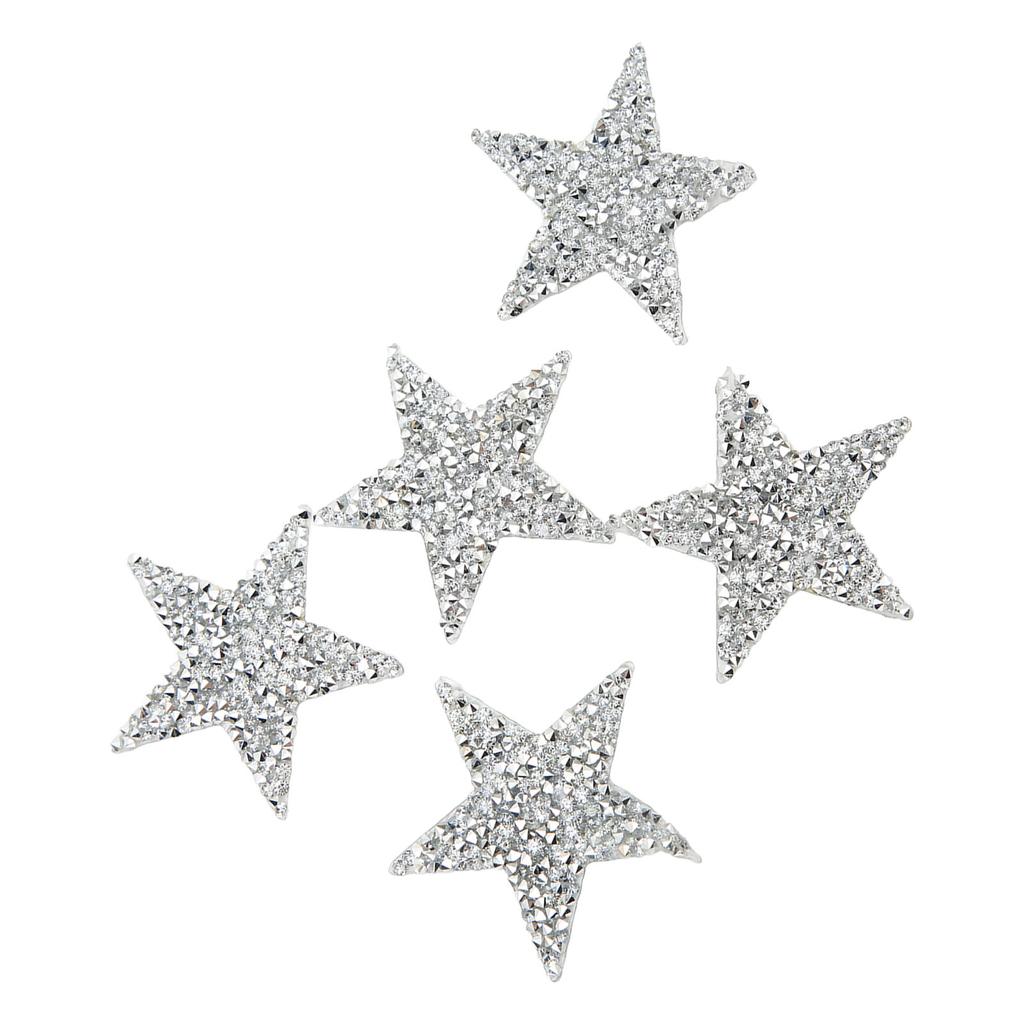 5 Pcs Star Iron On Patches 6cm Silver Resin Shiny Rhinestone Five Pointed Star Hot Melt Adhesive