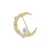 Bright Star Pearl Brooch, High-End Women'S Full Diamond Moon Pin, Fixed Clothes, Anti-Light, Exquisite Brooch Collar Pin