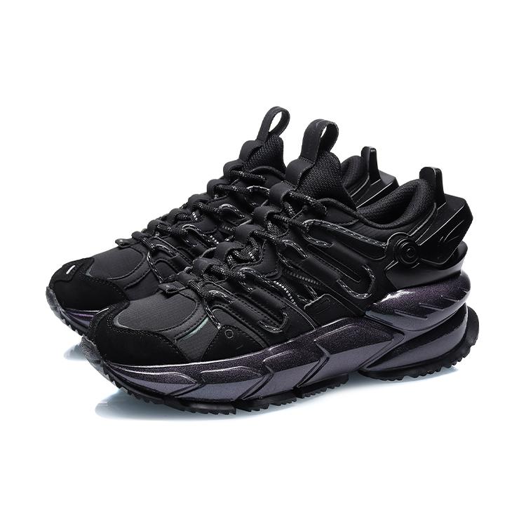 Li Ning Trendy Cushioning Slip Resistant Abrasion Resistant Coverage Low top Running Shoes Unisex Black Purple ARLR001-1