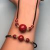 Red Agate Cinnabar Acacia Bean Necklace with Cat's Eye Gold Thread Clavicle Chain.