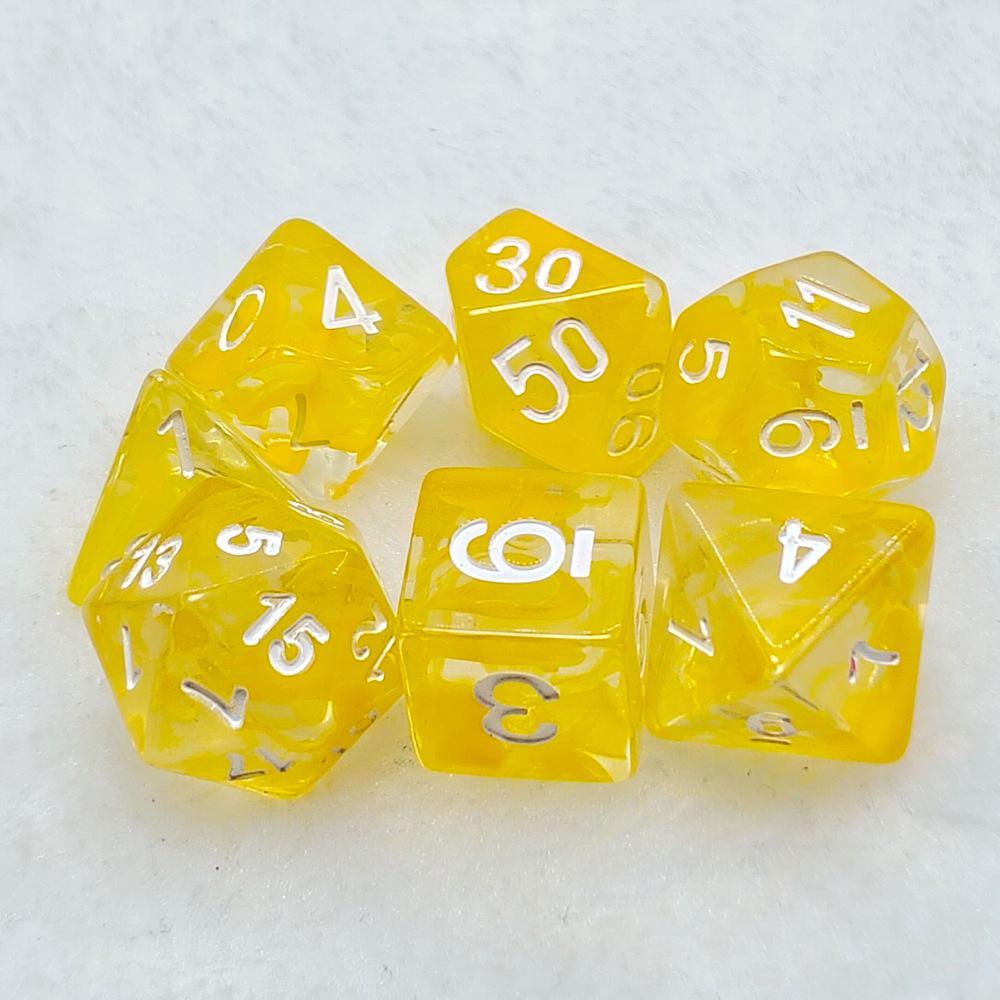 In-Stock Yellow Swirl Transparent Resin 7-Piece Dice Set for Tabletop RPGs