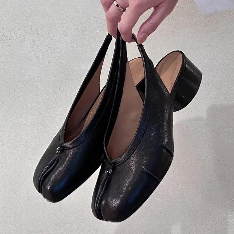 2026 Spring Summer Fashion Soft Leather Split Toe Women Pumps Casual Comfortable 3.5cm Low Heeled Slingbacks Ballet Shoes