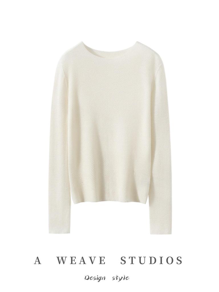 Women's 18-Gauge Pure Wool Yangzi Yarn One-Shoulder Herringbone Knit Top, Perfect for Spring and Autumn, Elegant and Versatile.