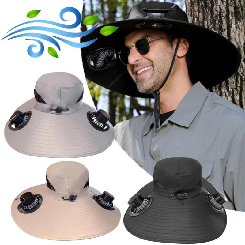 Summer Outdoor Solar Powered Sun Fan Hat for Men Women Wide Brim UV Protection Hat for Fishing and Hiking Battery Operated