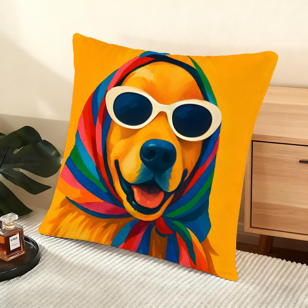 Animals Wearing Bandanas Cushion Cover Silky Short Plush Home Sofa Cushion Cover - Invisible Zipper Home Decoration