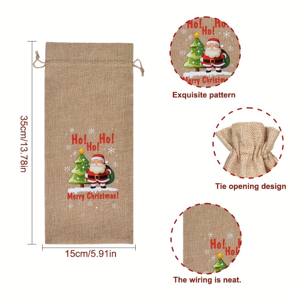 6/12pcs Festive Christmas Wine Bottle Gift Bags - Red & Khaki Tote Bags with Santa Claus, Christmas Trees, and Holiday Greetings
