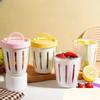 Salad Cup with Fork Cylindrical Plastic Fruit Container Multifunctional with Drainage Portable for Lunch and Snacks
