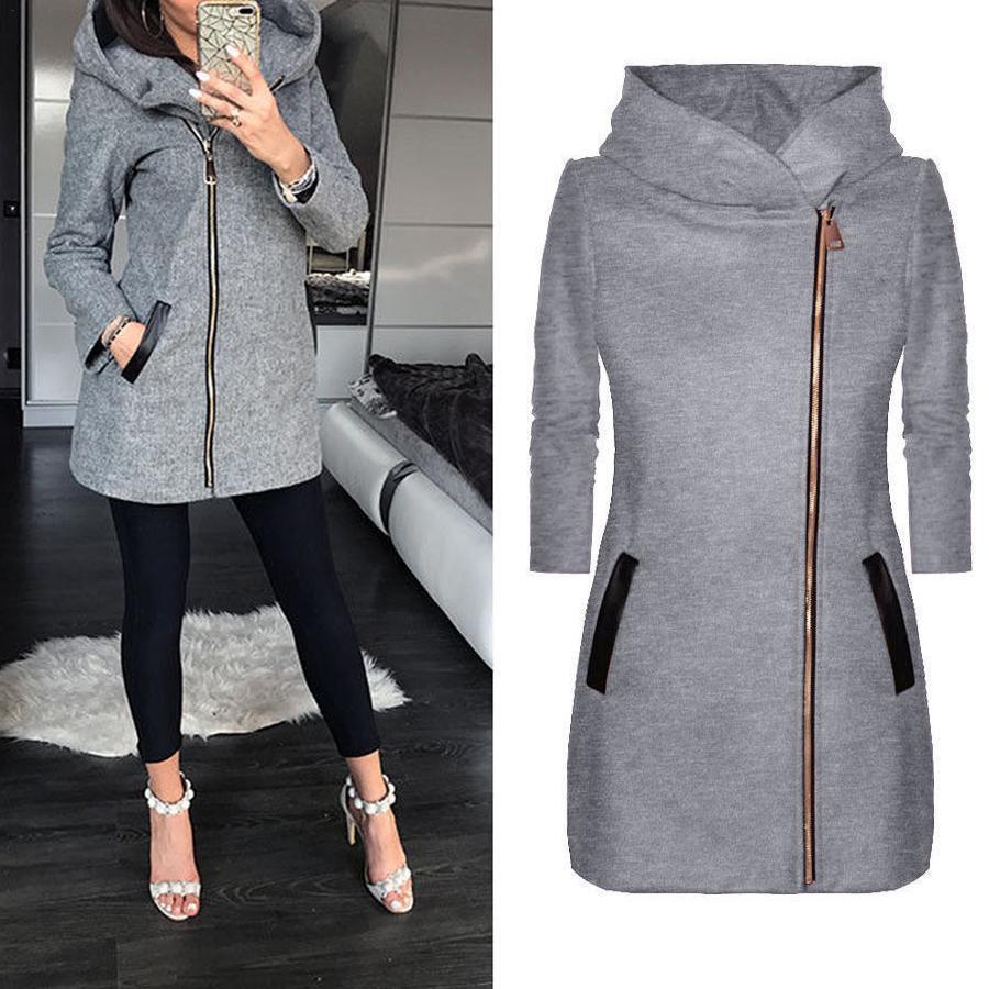 Stylish Women's Autumn Winter Zip Hooded Coat Jacket With Long Sleeve Design For All Occasions