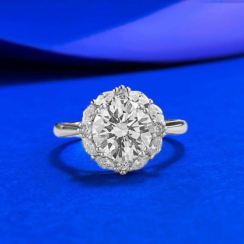

Classic S925 Silver 8.0mm Round White Diamond Ring with Marquise Surround Size 6