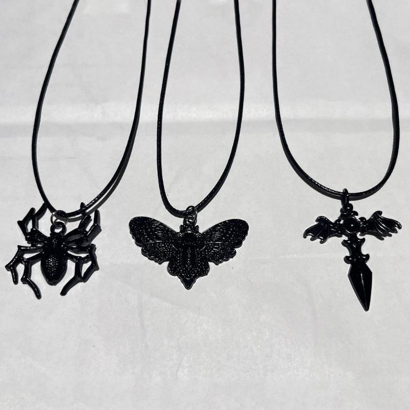 Halloween Cross Moth Charm Clavicle Chain Hip Hop Jewelry for Women Girl Party