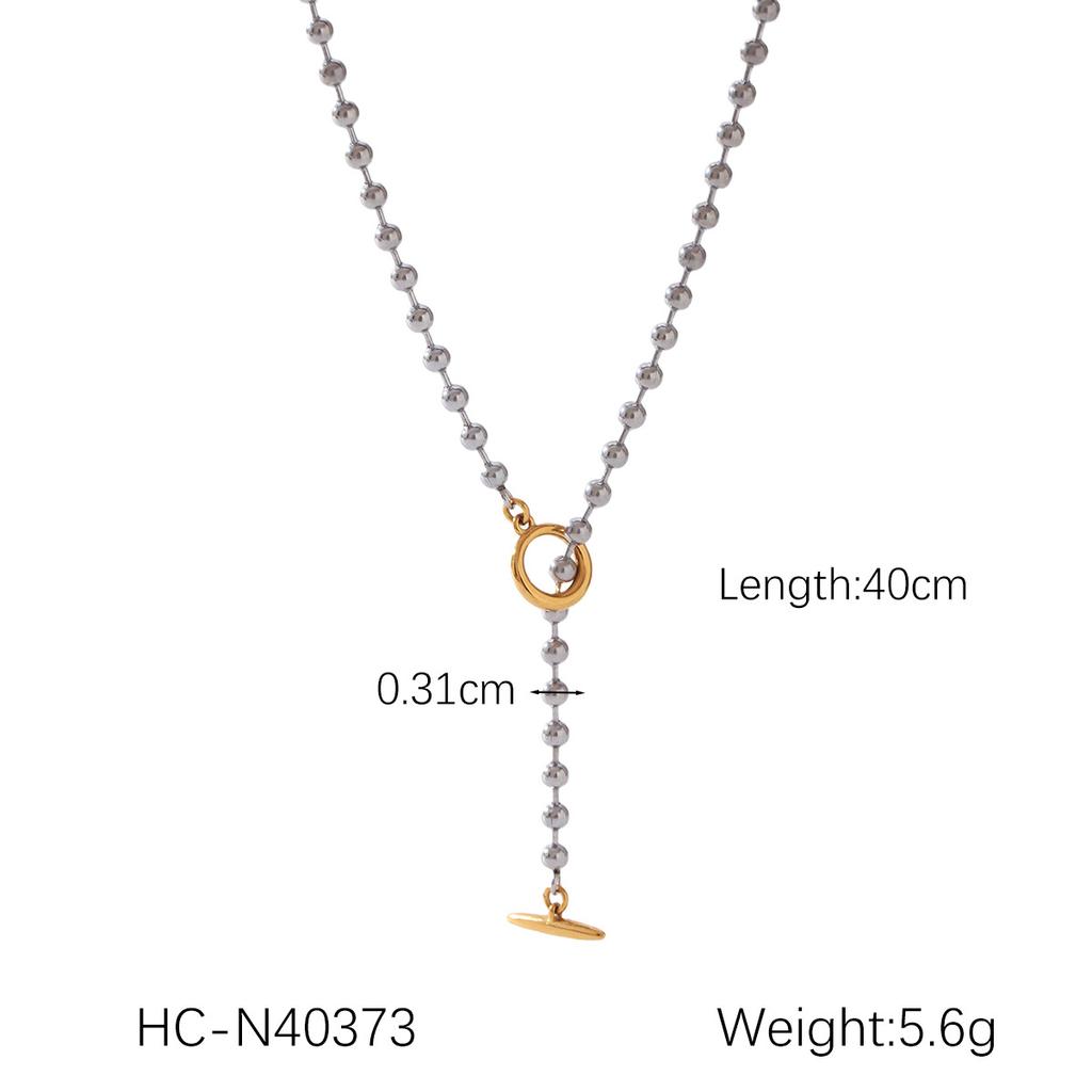 Runde Perlenkette mit OT-Verschluss Anhänger Halskette für Damen, Nischen-High-End Titanstahl Pulloverkette, Anlaufgeschützt