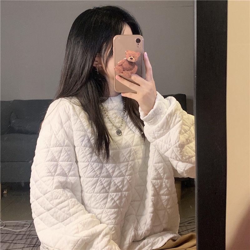 Women's Korean Style Quilted Cotton Sweatshirt - Thickened, Loose Fit, Autumn/Winter Solid Color Bubble Air Top Jacket