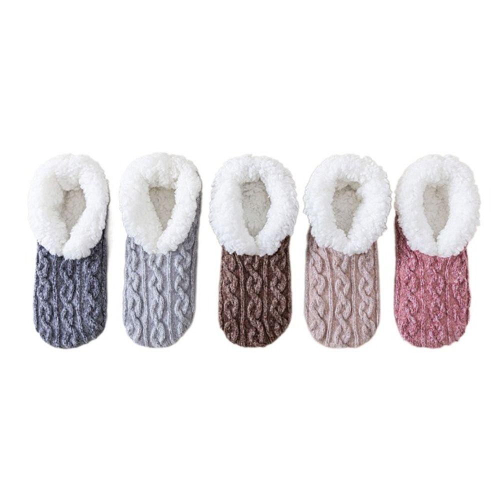 Knitted Twist Winter Floor Socks Coral Fleece Sleeping Socks Simple Thicken Plush Socks  Girls