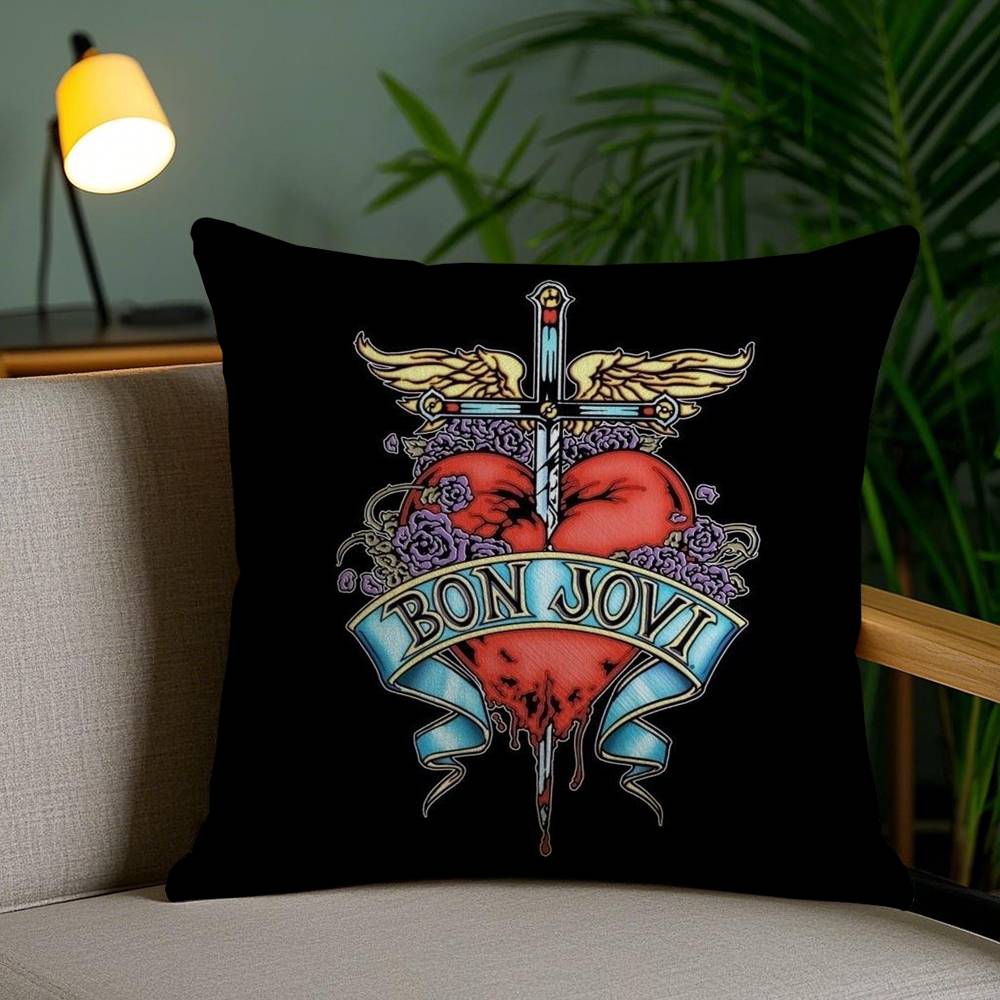 B-Bon J-Jovi Band Kussenhoes Bank Korte Pluche Dubbelzijdig HD Print Kamer Huis Kantoor Cadeau Kussenhoes