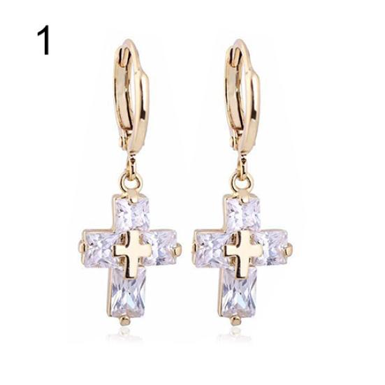 Women's Luxury Cubic Zirconia Dangle Drop Cross Hoop Earrings Banquet Jewelry