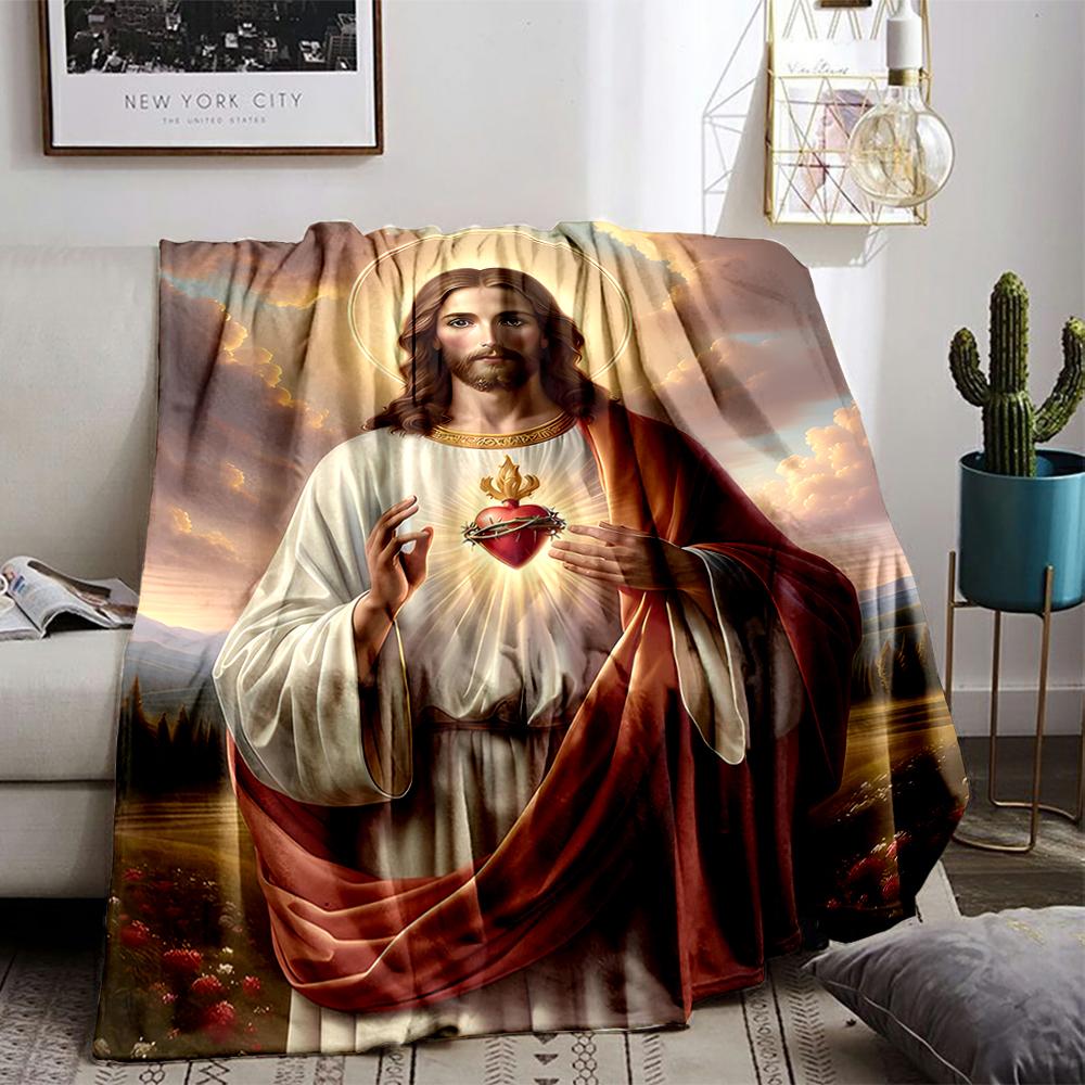 Sacred Heart Jesus Art Keep Warm Flannel Blanket for Bedroom, Living Room, Sofa, and Nap