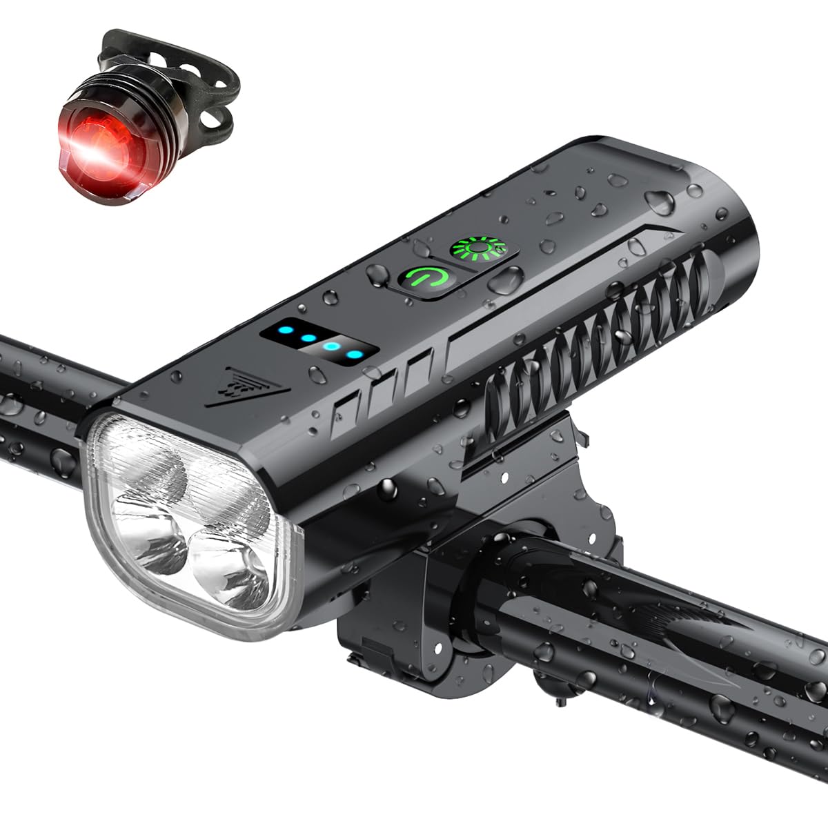 

Перезаряжаемый велосипедный 5800 мАч высокой емкости 4 мощных высокой яркости 5 режимов освещения Дорожный SOS Мигающий до 12 часов непрерывной работы IPX6 Светодиодный источник питания чёрный