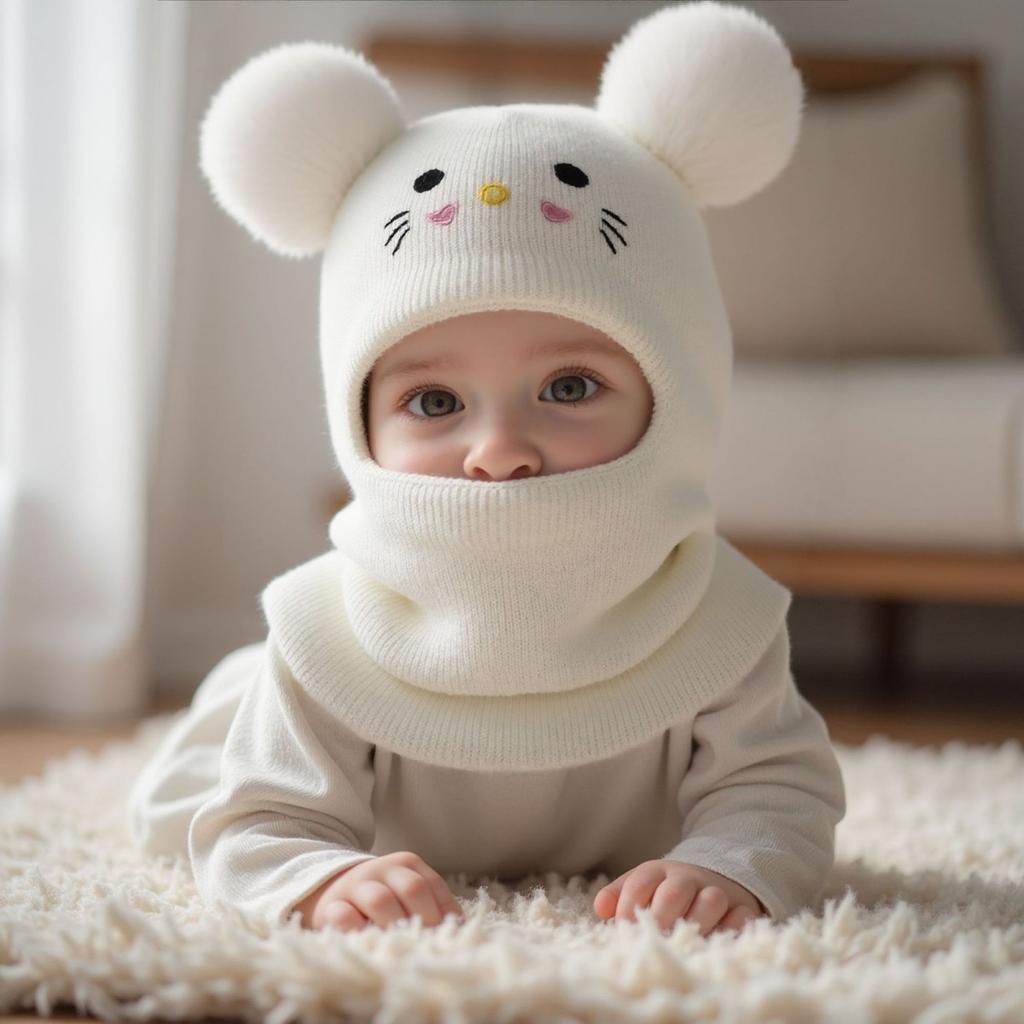 Dětská vyšívaná čepice s kreslenou kočkou, pletená teplá dětská čepice, podzimní a zimní pletená čepice pro miminka, chlapce a dívky