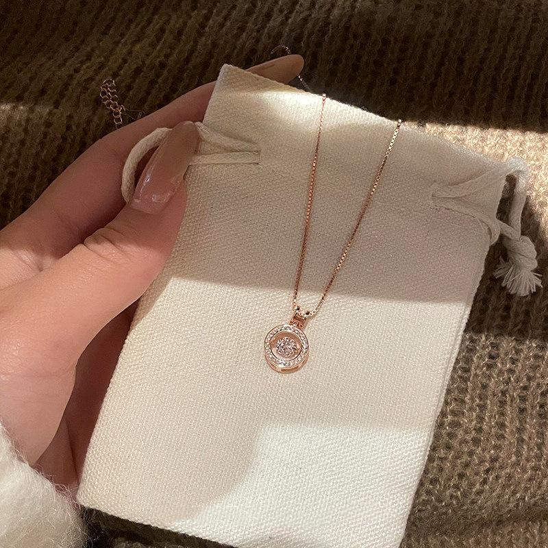 Exquisite Lady’s Rose Gold Necklace with Beating Zirconia Perfume Bottle Pendant