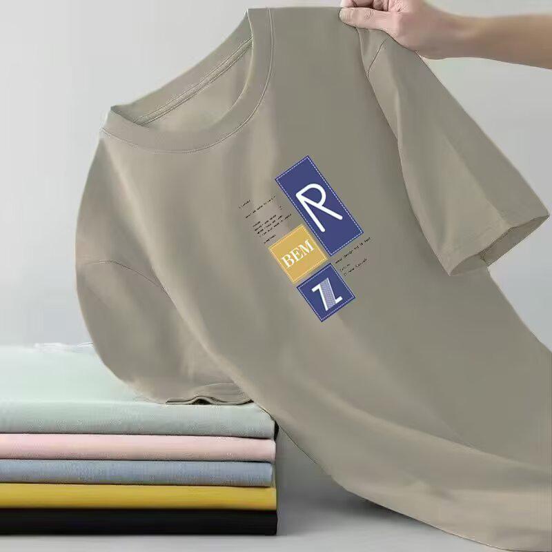 

Мужская летняя футболка с коротким рукавом свободного кроя в корейском стиле - Модный трендовый топ 2025 3XL