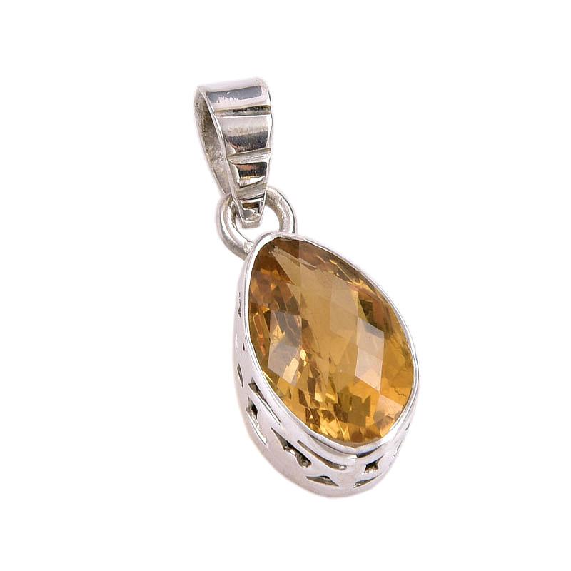 Natural Citrine Gemstone Handmade 925 Solid Sterling Silver Gift Pendant 1" u2I55