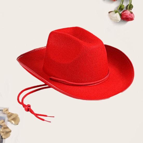 Hemming Wide Brim Solid Color Adjustable Windproof Rope Bowler Hat Western Cowgirl Jazz Sun Hat Fashion Accessories