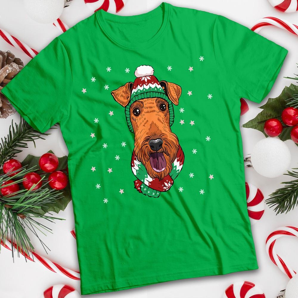 Airedale Christmas Tshirt Terrier Unisexs and Unisexs Tee MC