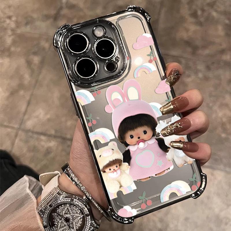 

HOT Cartoon M-Monchhichis Plating Phone Case For Samsung S26 S25 S24 S23 S22 S21 S20 FE Note20 Edge Plus Ultra 4G 5G Anti Samsung S24 Ultra 5G