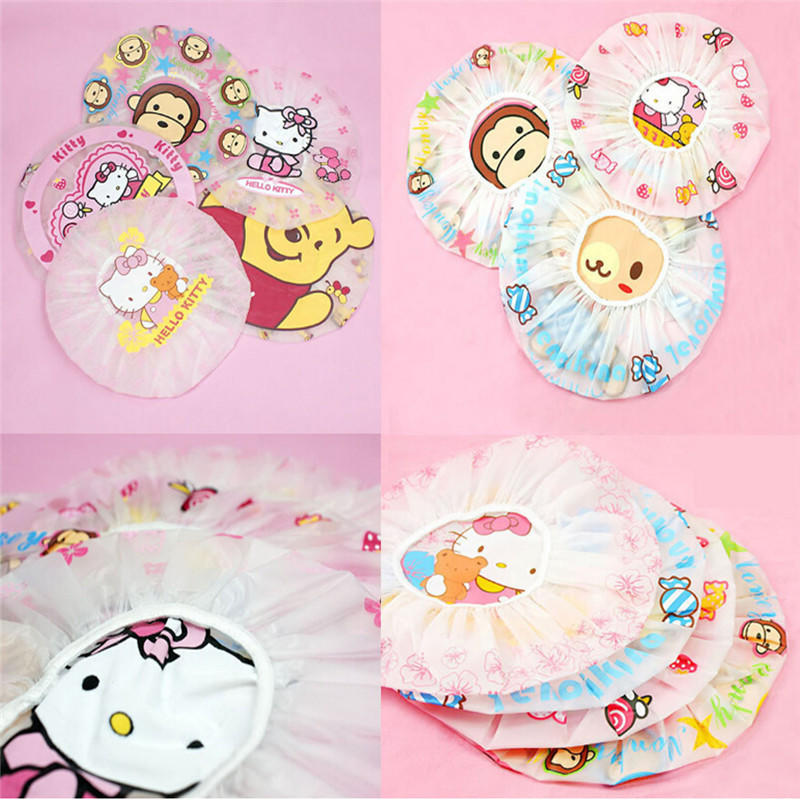 Cartoon Waterproof Bathing Cap Hat Women Waterproof Elastic Lace Shower Bath Cap