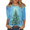 Women's Fashionable Casual Three Quarter Sleeve Christmas Printed Round Neck Top