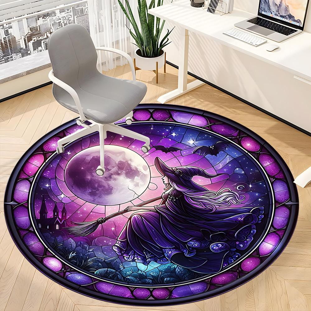 1PC Witch Moon Office Round Area Rug, Indoor Mat Suitable For Office, Under Office Chairs Bedroom Living Room Home Decor, Room Deco 027